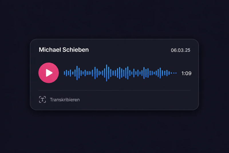 Voice message from Michael Schieben with audio waveform and transcribe option